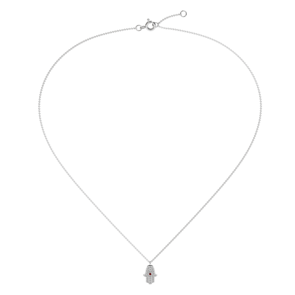 Diamond necklace with Ruby Hamsa
