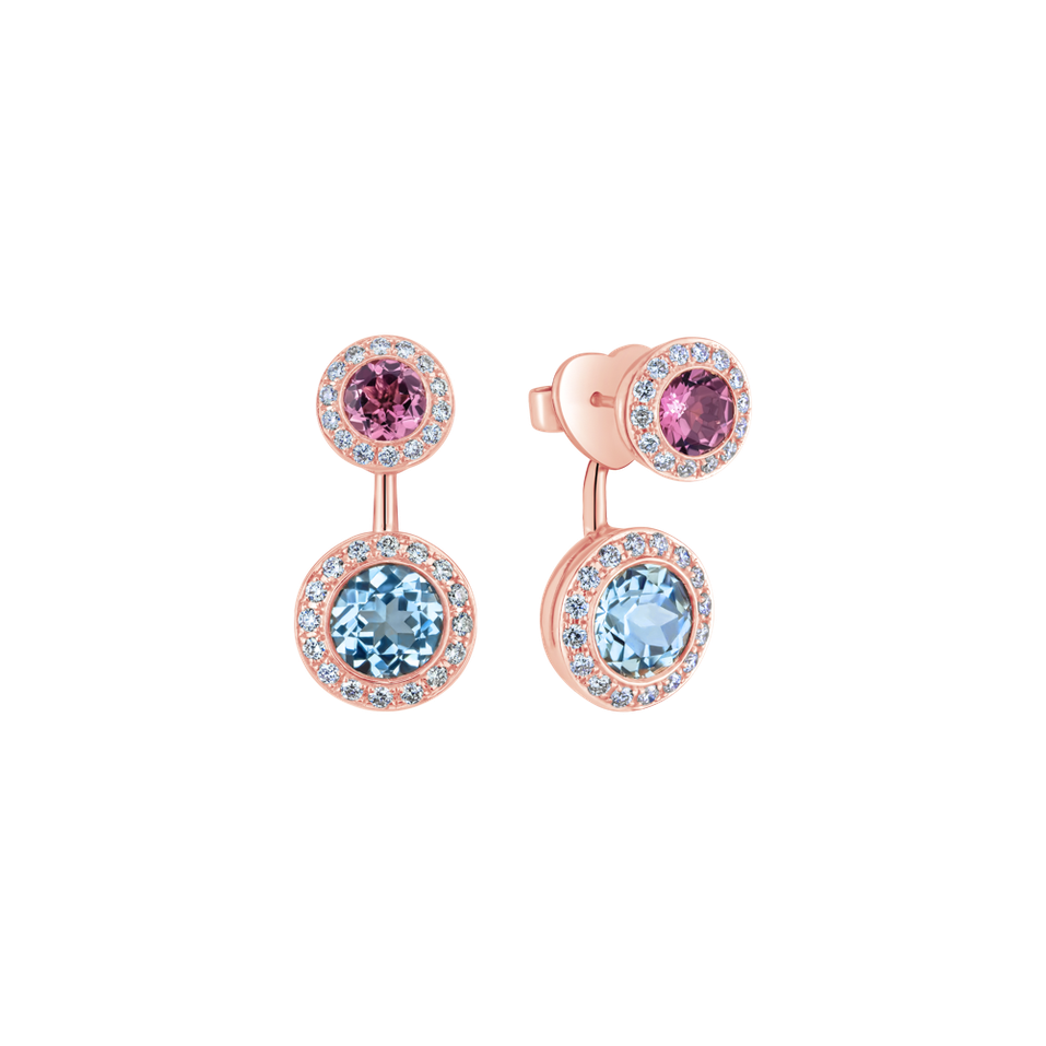 Diamond earrings with Aquamarine and Tourmaline Alchemy Labyrinth
