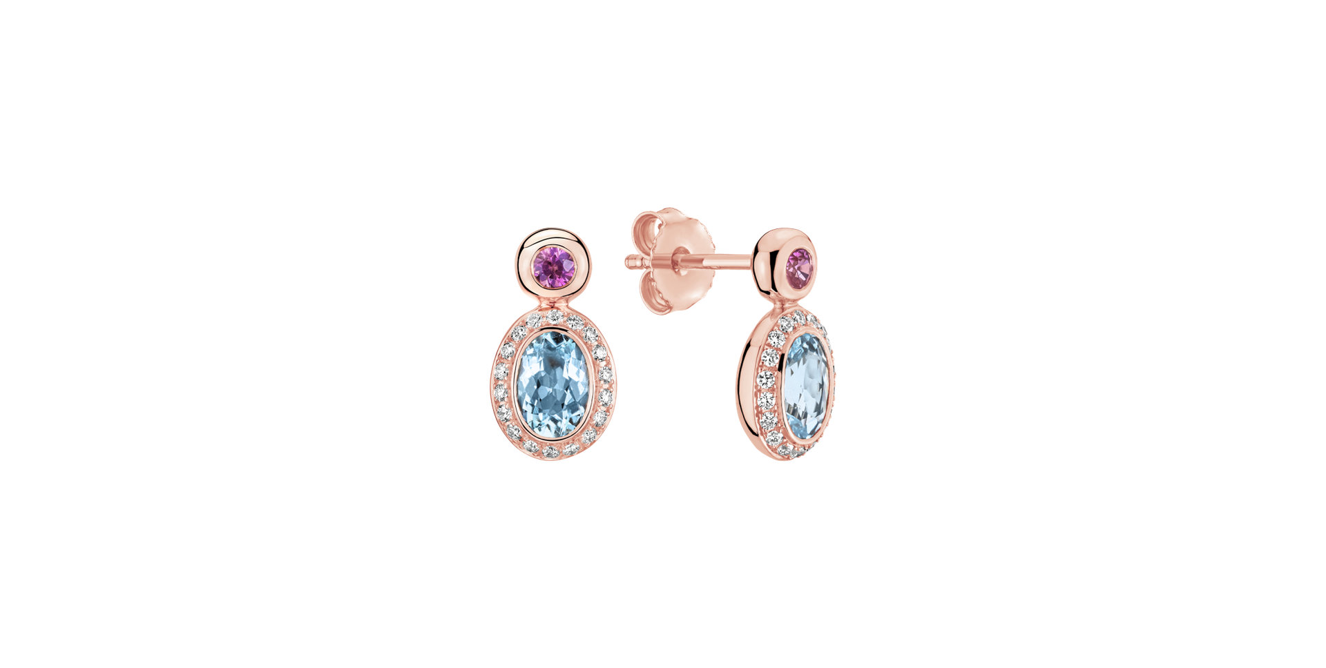 Diamond earrings with Aquamarine and Sapphire Lèpre