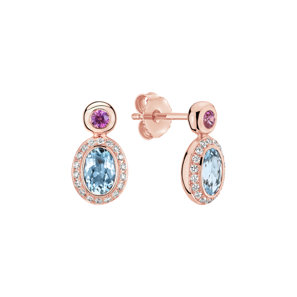 Diamond earrings with Aquamarine and Sapphire Lèpre