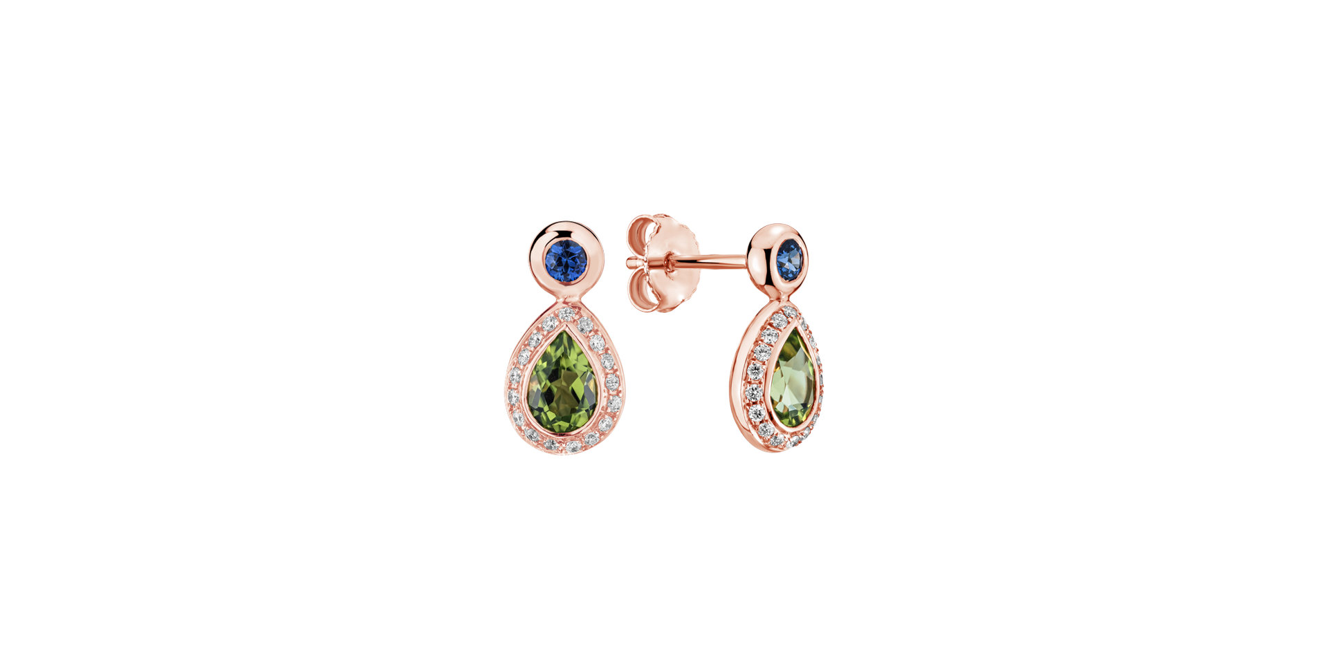 Diamond earrings with Peridote and Sapphire Charme
