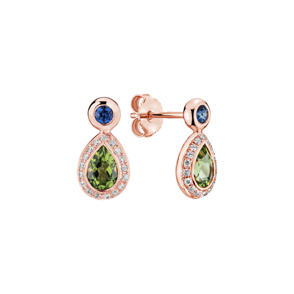 Diamond earrings with Peridote and Sapphire Charme