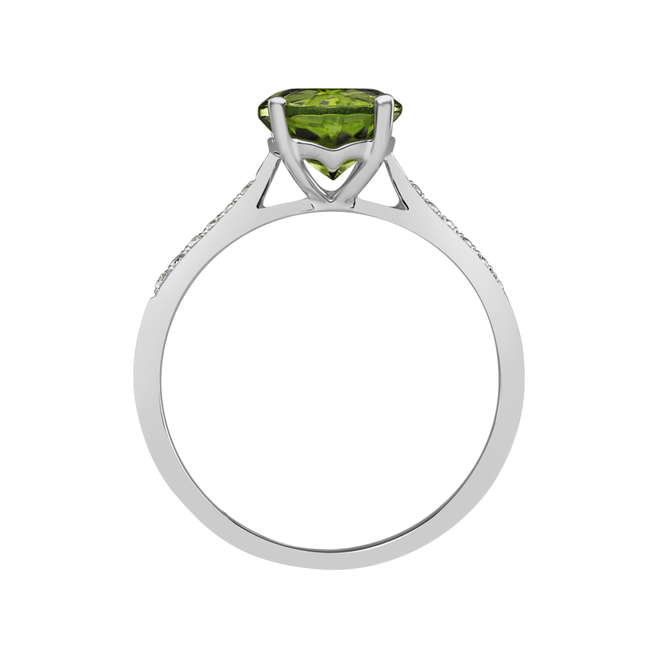 Diamond ring with Tourmaline Green Bonbon