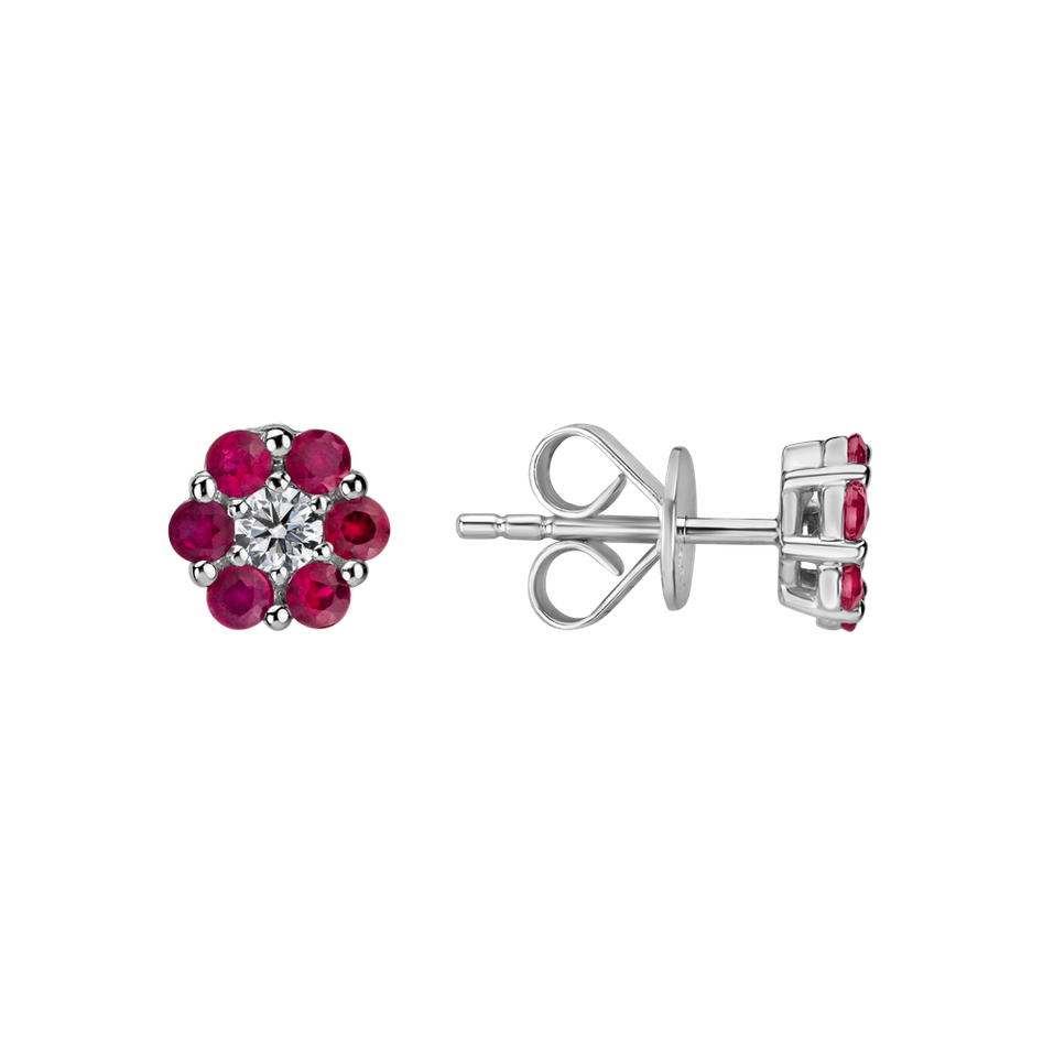 Diamond earrings and Ruby Shiny Flower