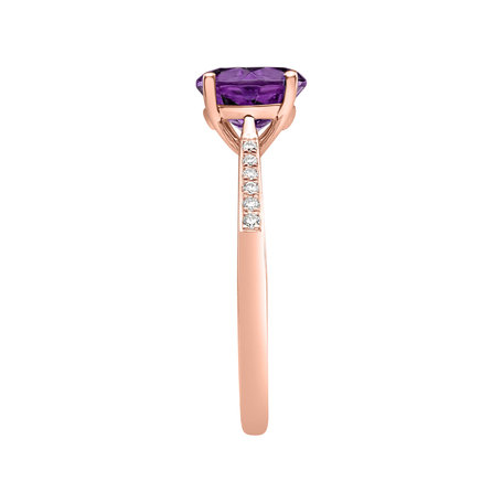 Diamond ring with Amethyst Brazil Bonbon