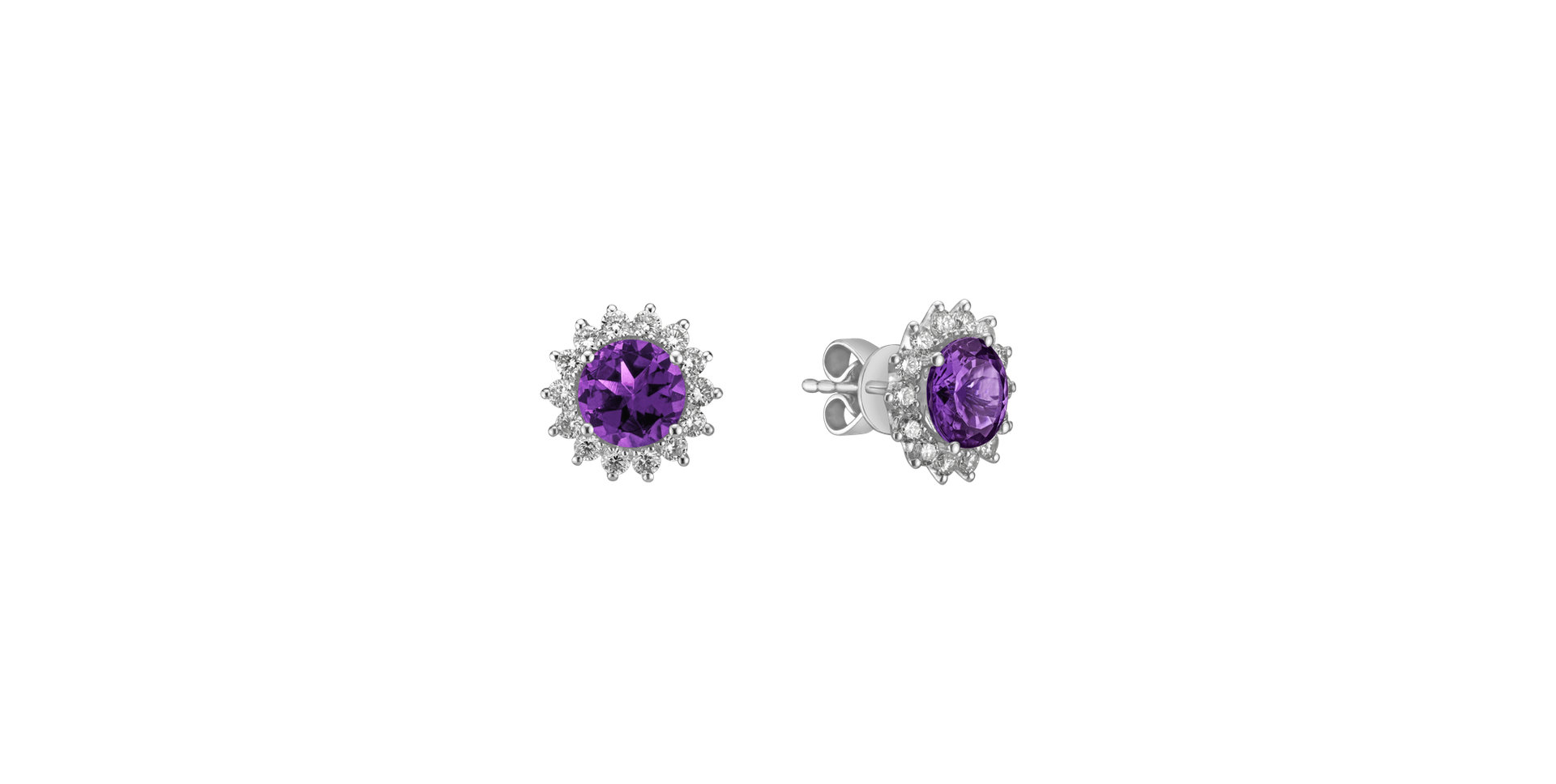 Diamond earrings with Amethyst Brazil Lilac Flower