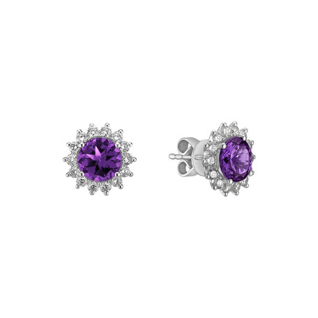 Diamond earrings with Amethyst Brazil Lilac Flower