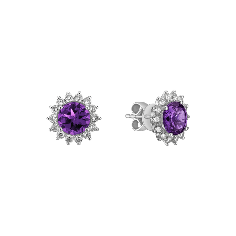 Diamond earrings with Amethyst Brazil Lilac Flower