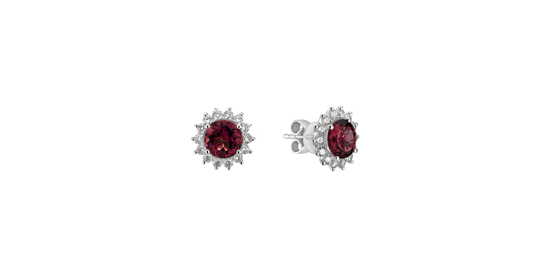 Diamond earrings with Rhodolite Lilac Flower