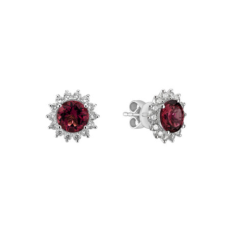 Diamond earrings with Rhodolite Lilac Flower