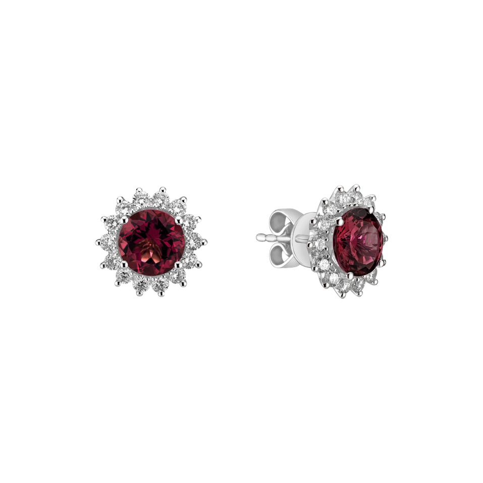 Diamond earrings with Rhodolite Lilac Flower