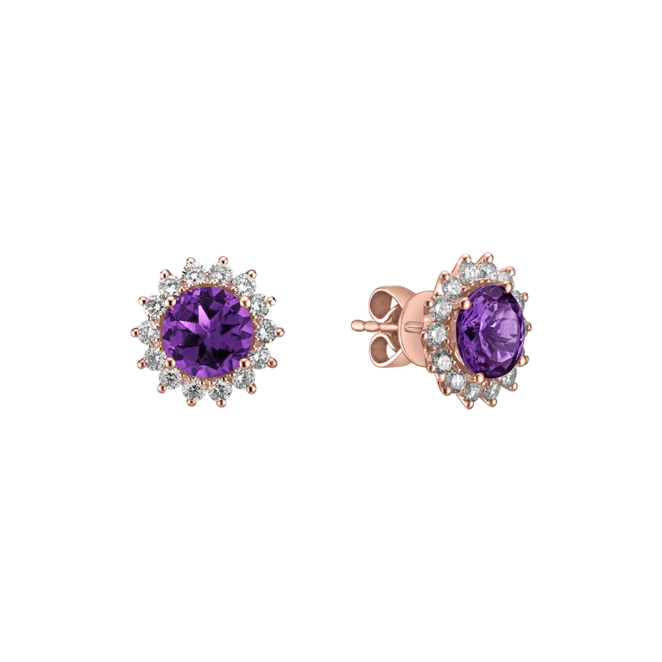 Diamond earrings with Amethyst Brazil Lilac Flower