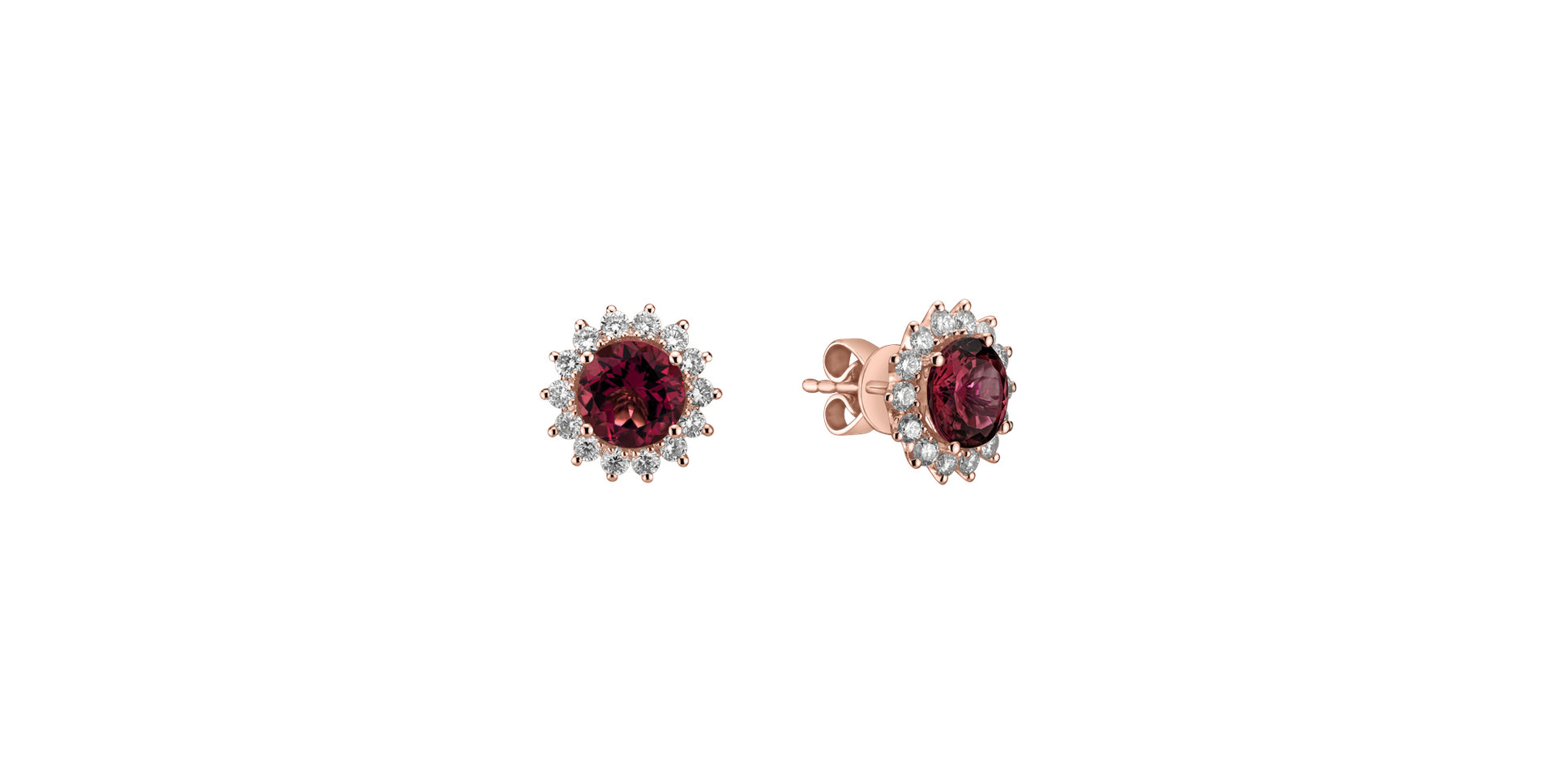 Diamond earrings with Rhodolite Lilac Flower
