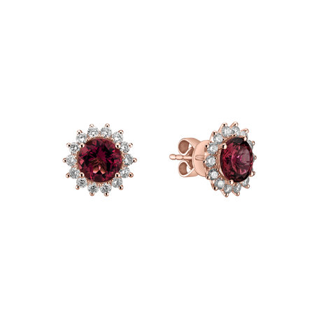 Diamond earrings with Rhodolite Lilac Flower