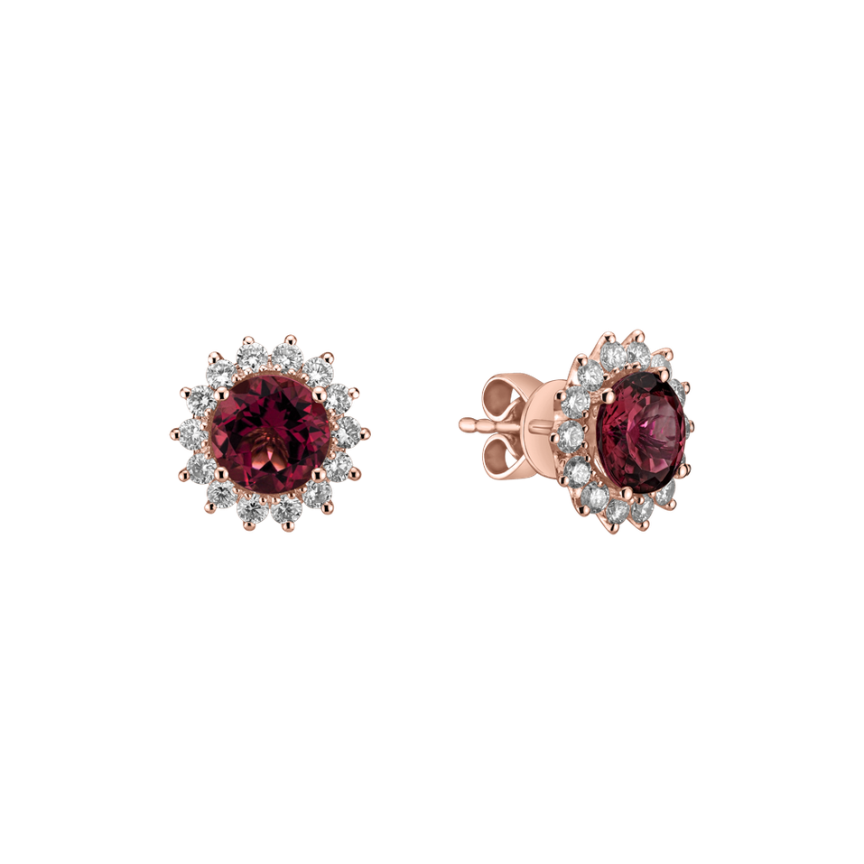 Diamond earrings with Rhodolite Lilac Flower