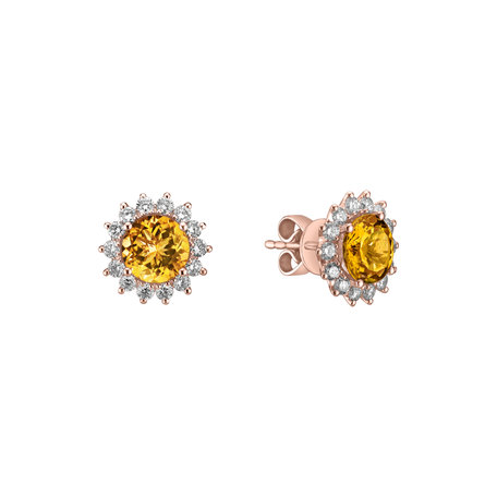 Diamond earrings with Citrine Lilac Flower