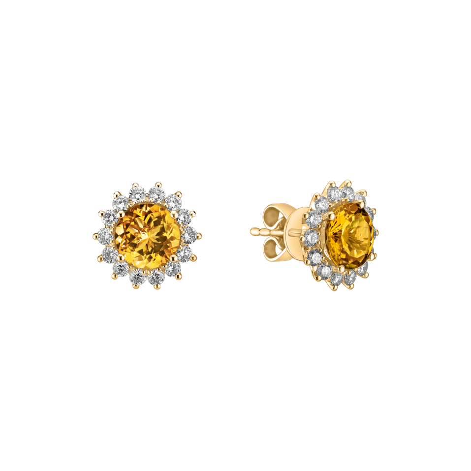 Diamond earrings with Citrine Lilac Flower