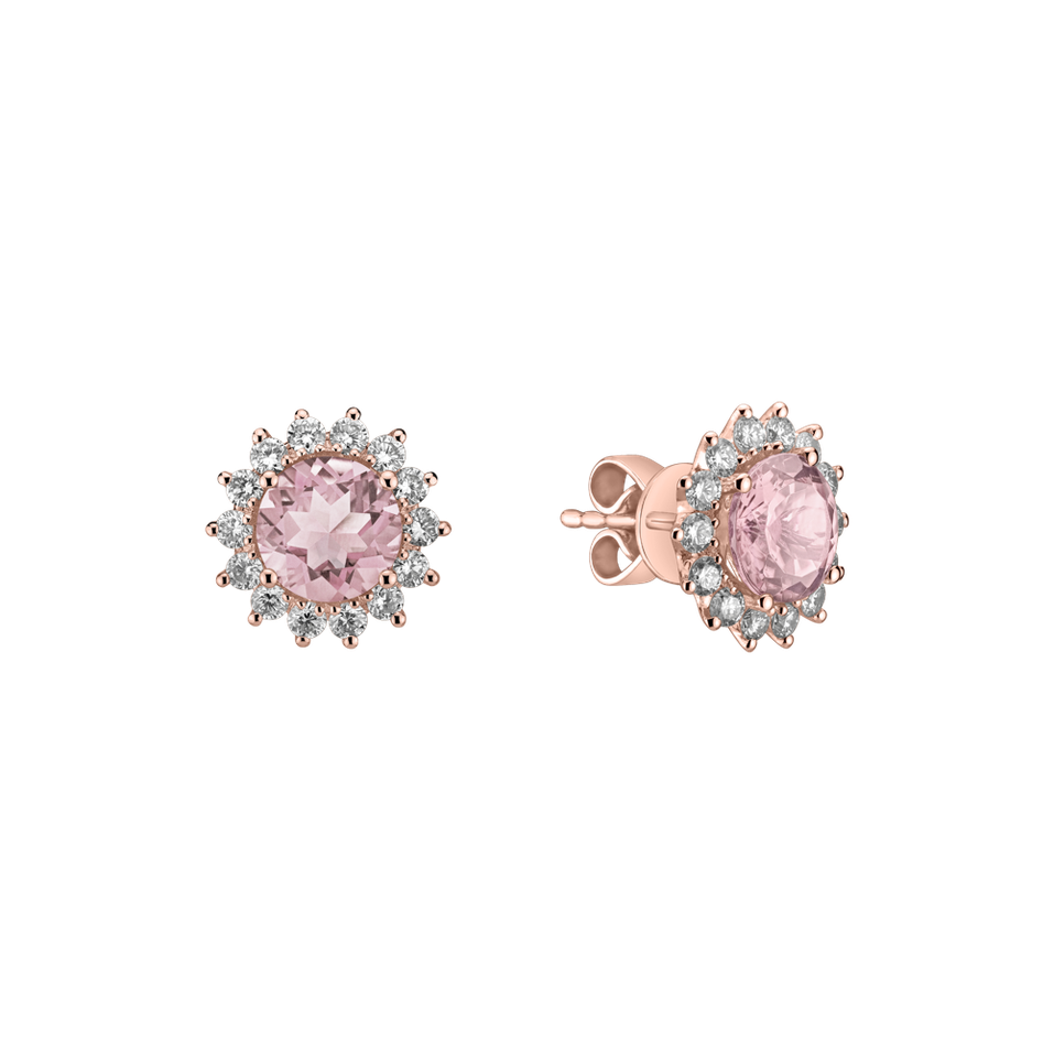 Diamond earrings with Rose Quartz Lilac Flower