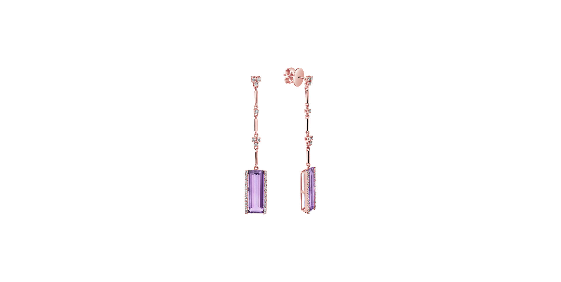 18ct rose gold diamond earrings with Amethyst Brazil Dorotheos