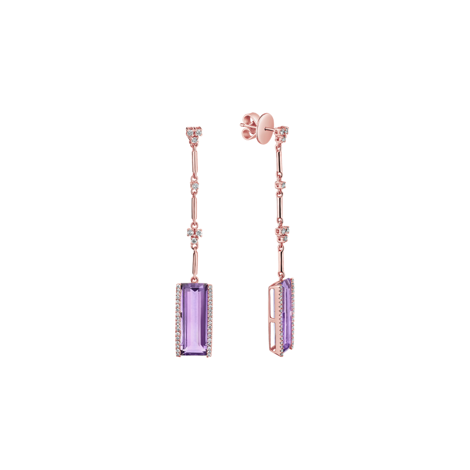18ct rose gold diamond earrings with Amethyst Brazil Dorotheos