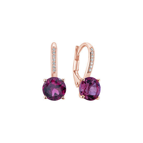 Diamond earrings with Rhodolite Carlo