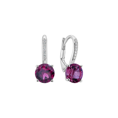 Diamond earrings with Rhodolite Carlo