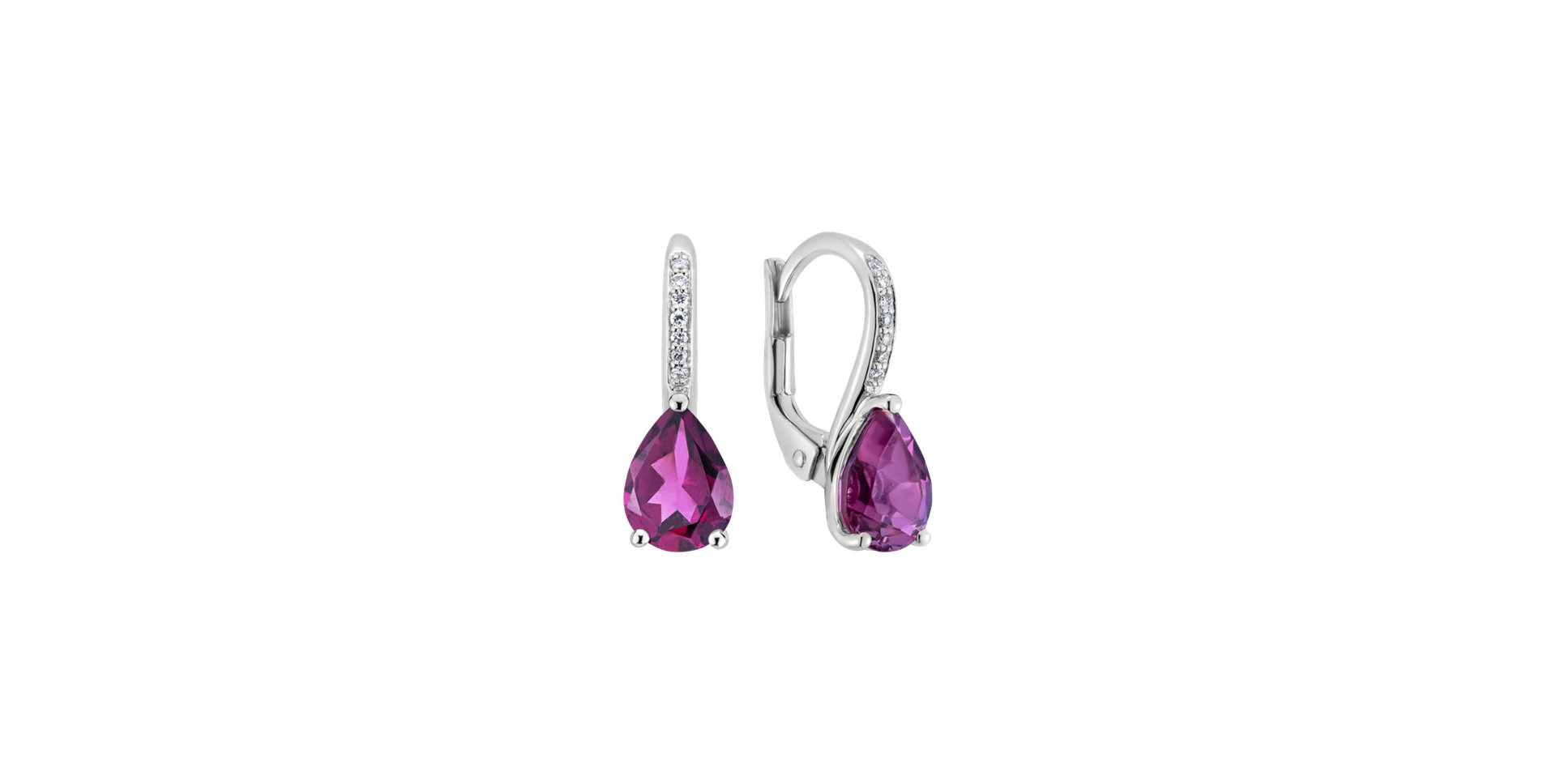 Diamond earrings with Rhodolite Tearfall