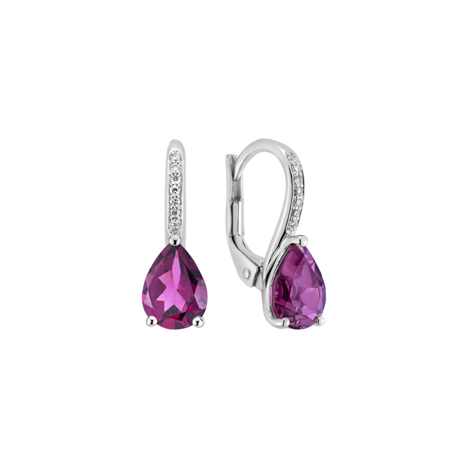 Diamond earrings with Rhodolite Tearfall