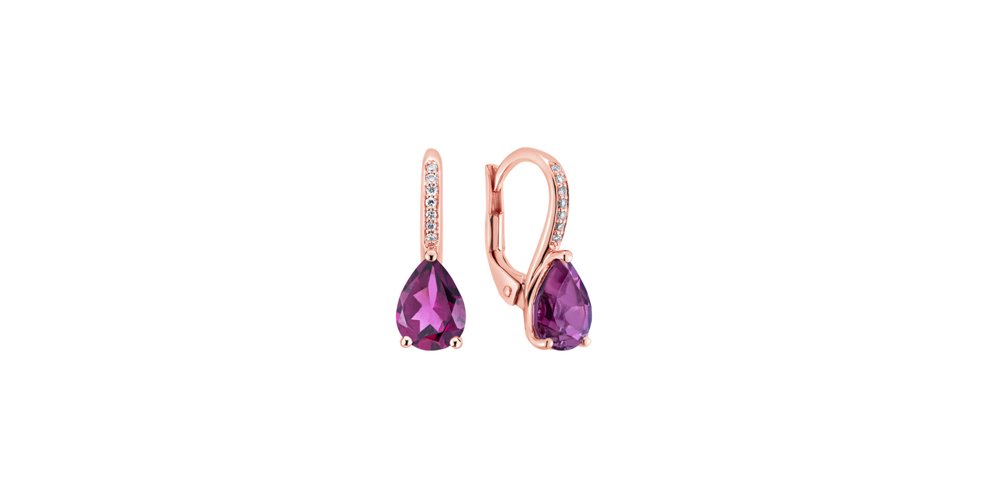 Diamond earrings with Rhodolite Tearfall