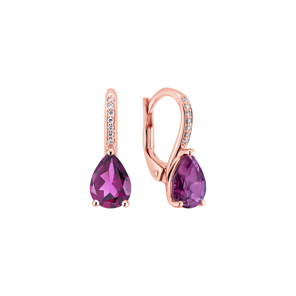 Diamond earrings with Rhodolite Tearfall