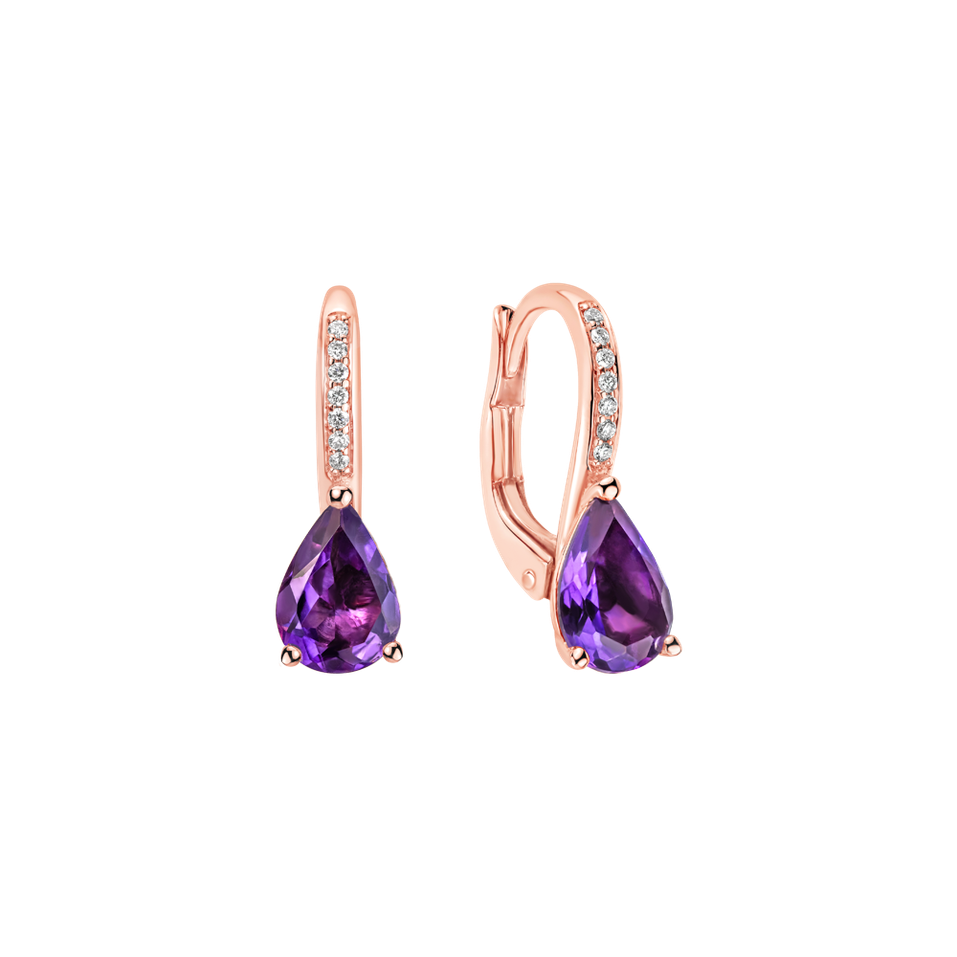Diamond earrings with Amethyst Tearfall