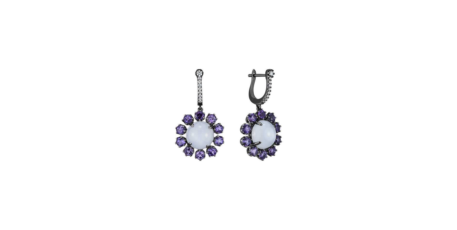 Diamond earrings with Moonstone and Amethyst Honey Dew