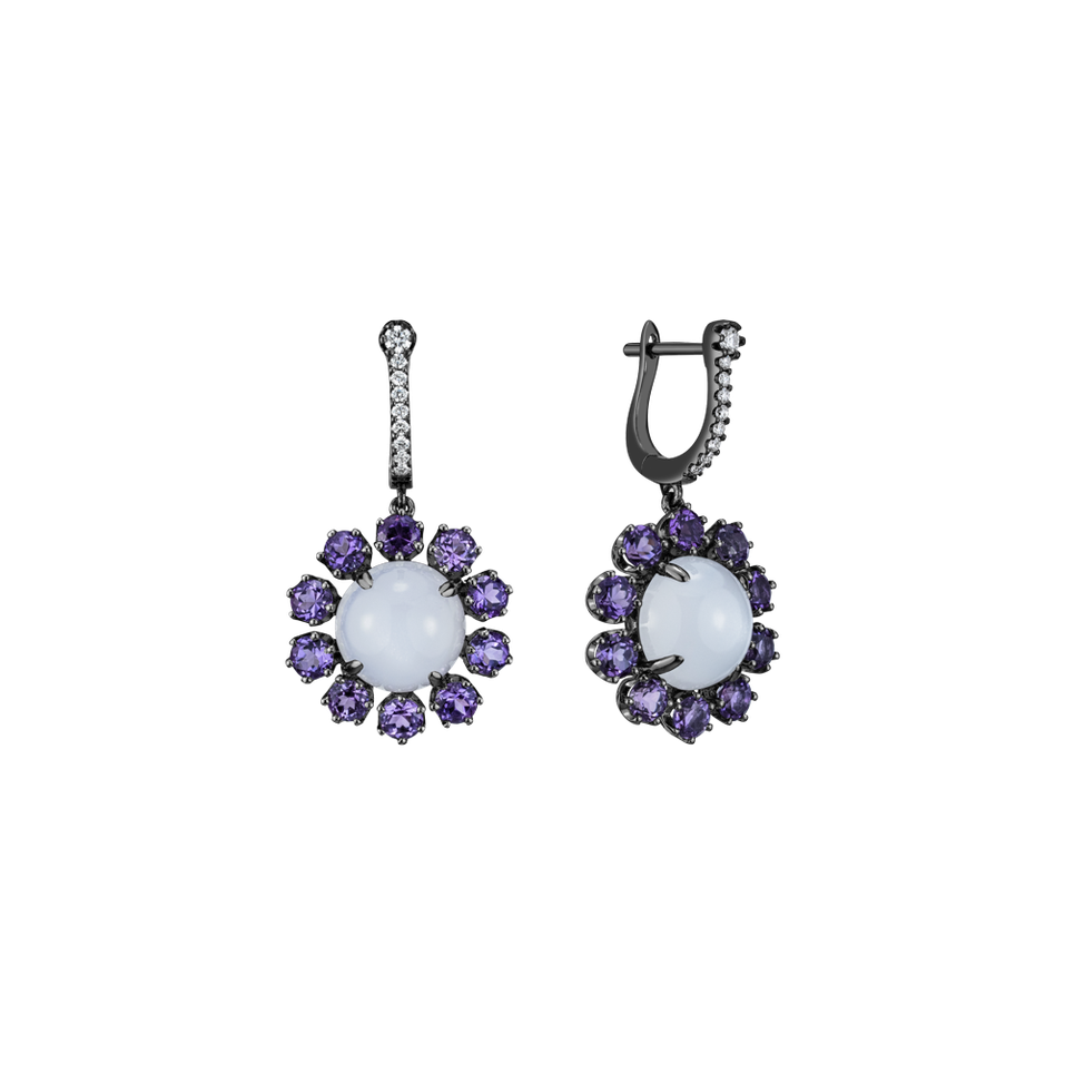 Diamond earrings with Moonstone and Amethyst Honey Dew