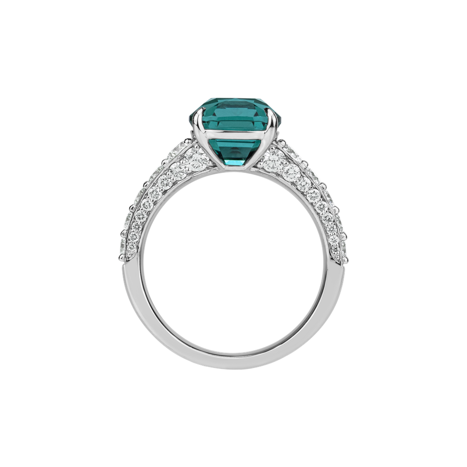 Diamond ring with Tourmaline Seafoam Spark