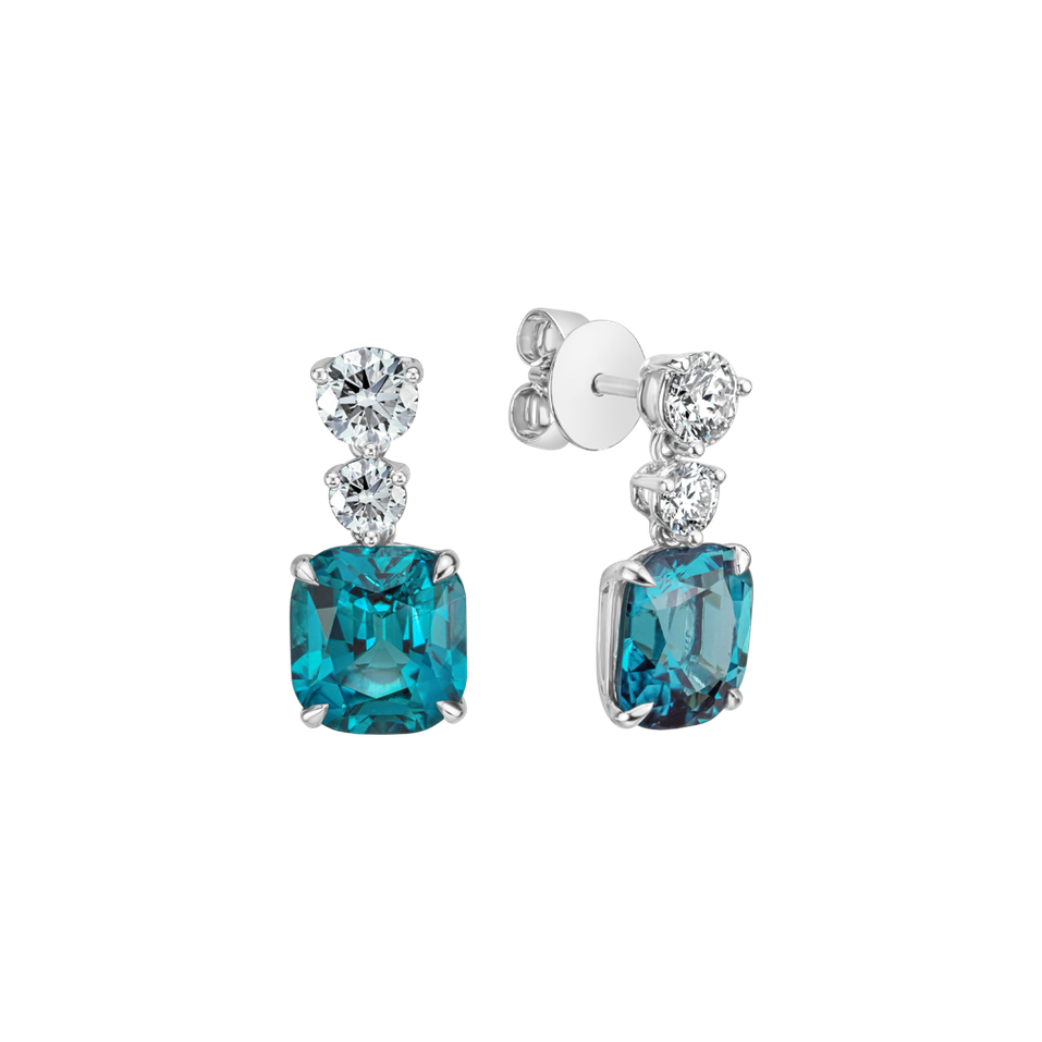 Diamond earrings with Tourmaline Seafoam Spark