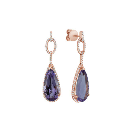 Diamond earrings with Amethyst Tear of Light