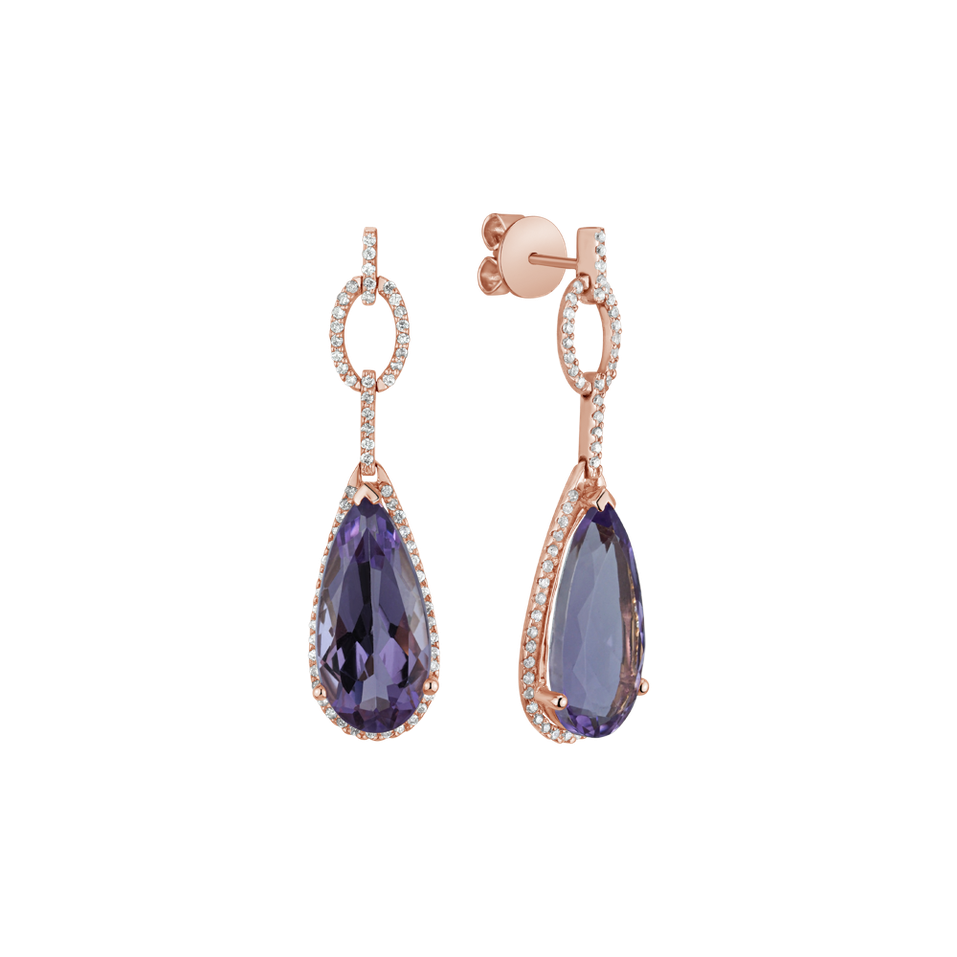 Diamond earrings with Amethyst Tear of Light