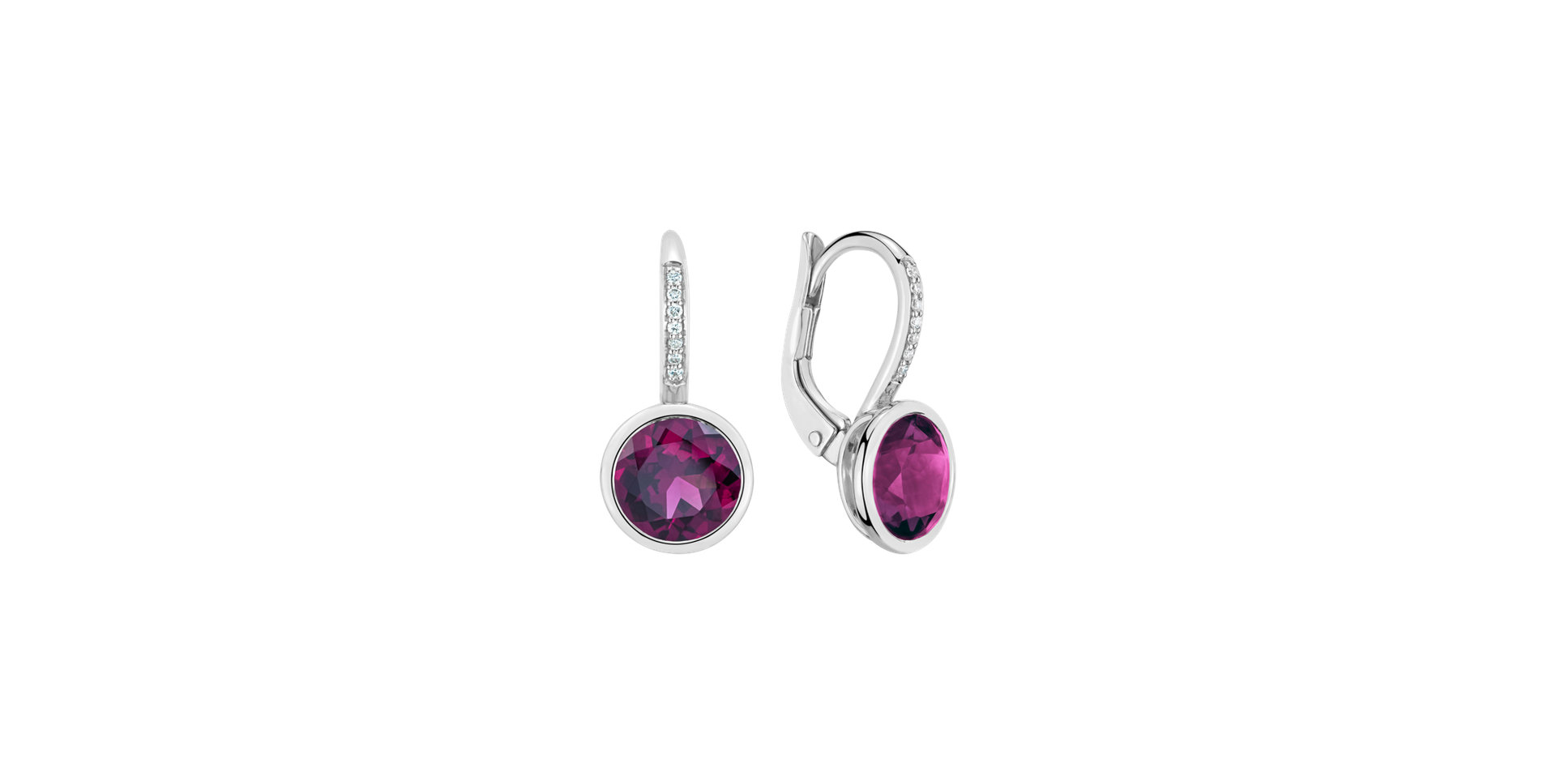 Diamond earrings with Rhodolite Regal Elegance
