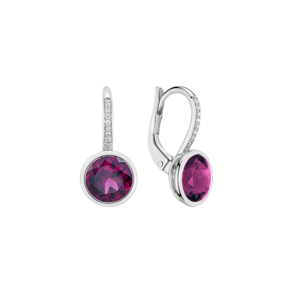 Diamond earrings with Rhodolite Regal Elegance