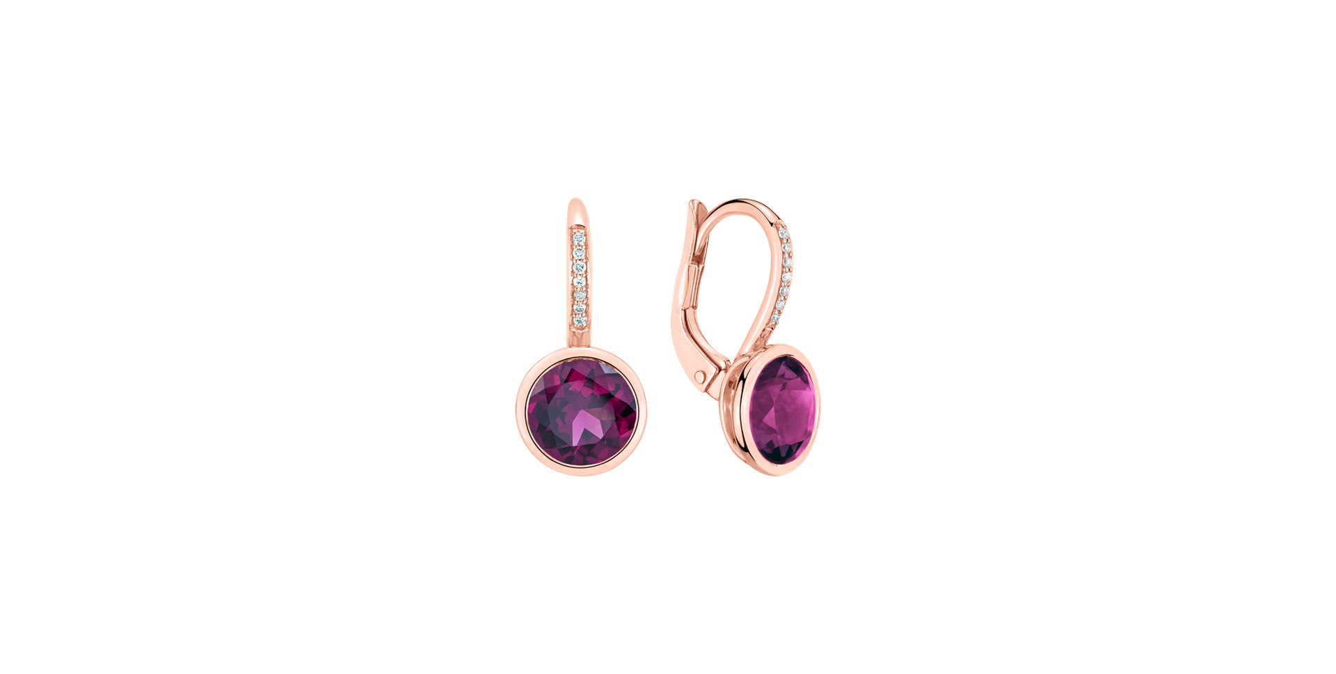 Diamond earrings with Rhodolite Regal Elegance
