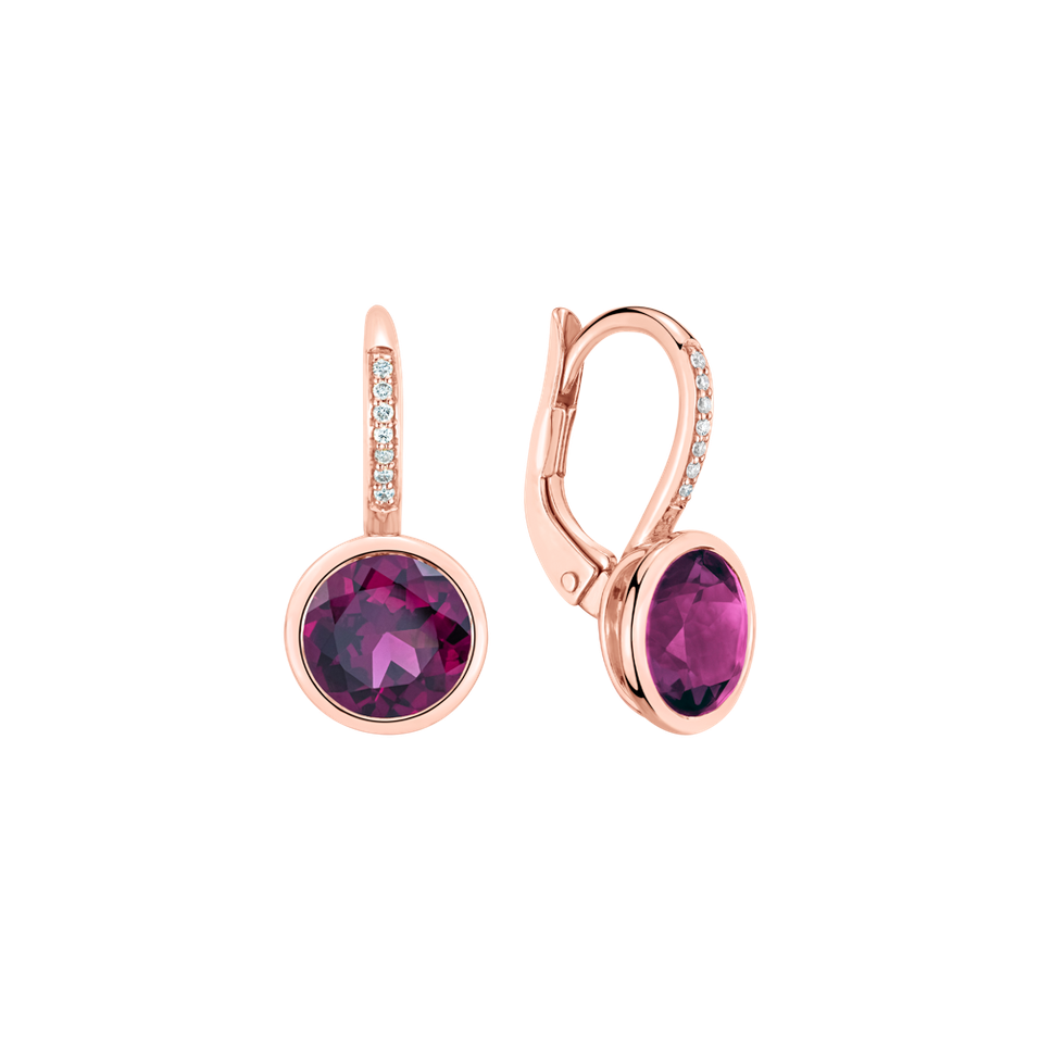Diamond earrings with Rhodolite Regal Elegance