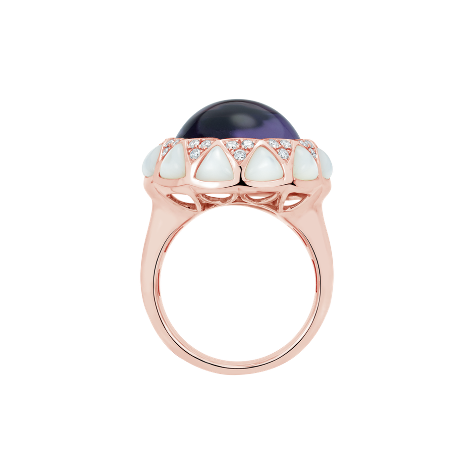 Diamond ring with Amethyst and Pearl Lunaria Crown