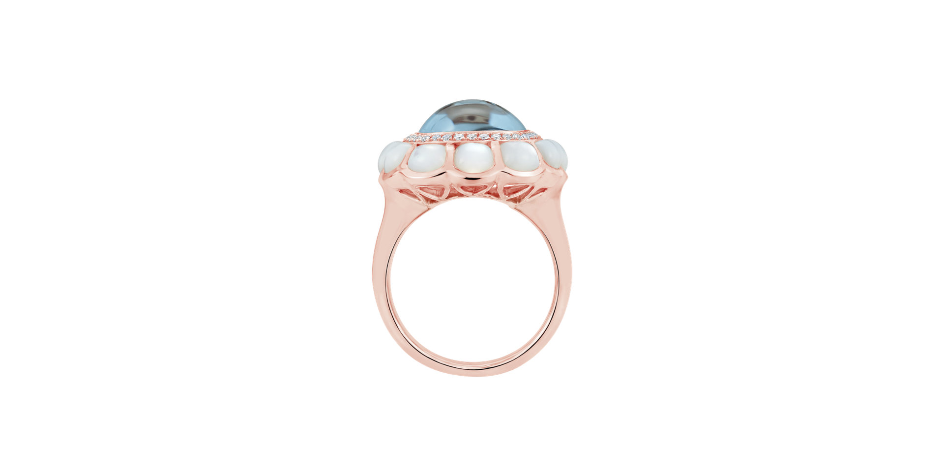 Diamond ring with Topaz and Pearl The Imperial Azure