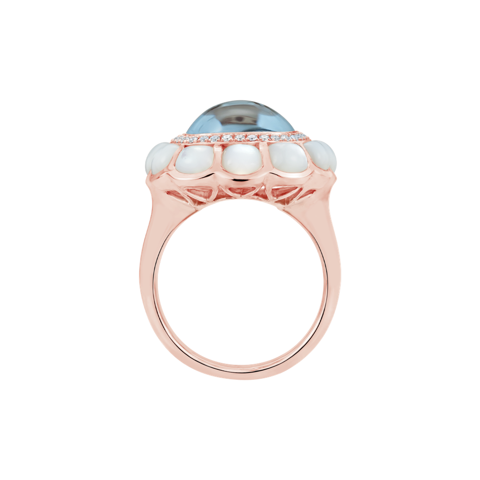Diamond ring with Topaz and Pearl The Imperial Azure