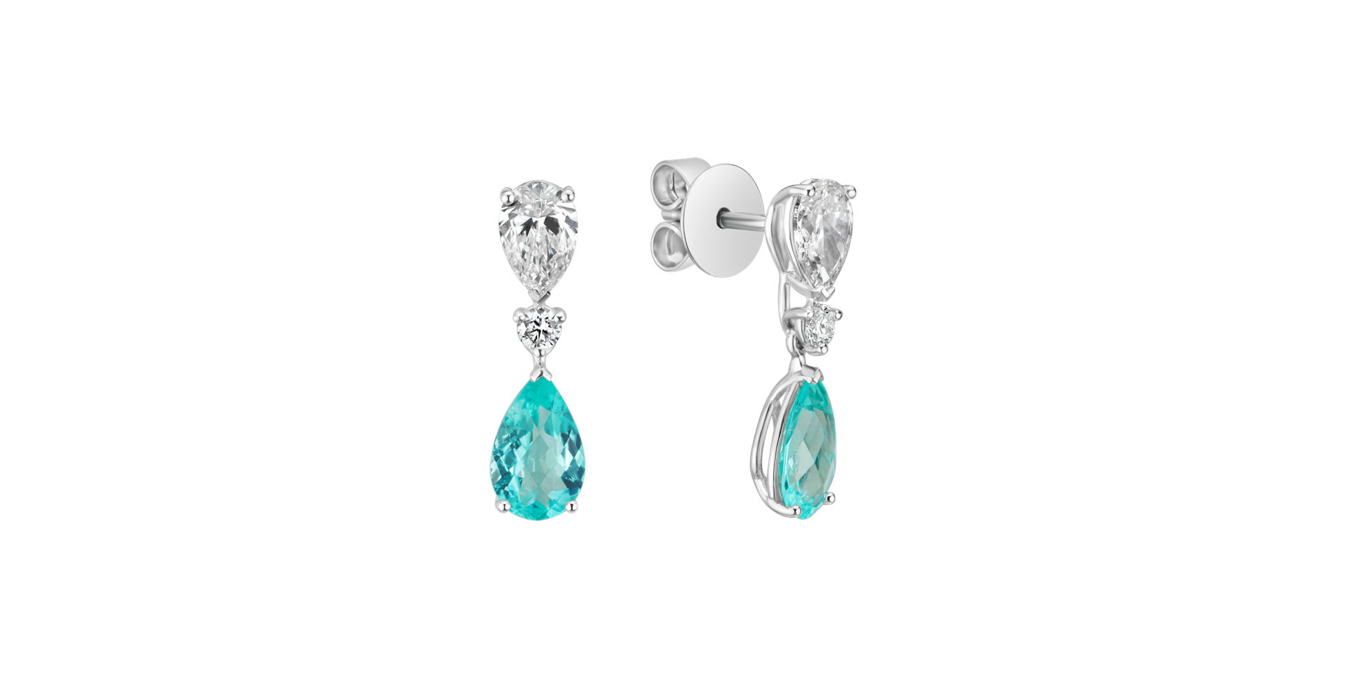 Diamond earrings with Paraiba Aqua Spark