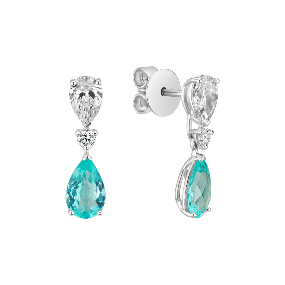 Diamond earrings with Paraiba Aqua Spark