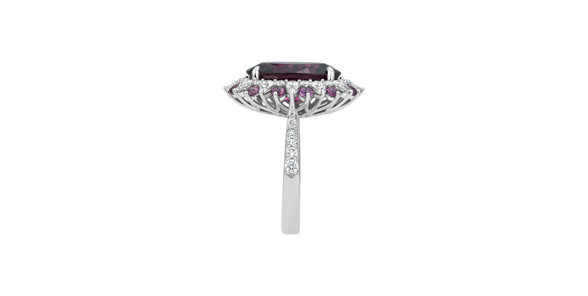 Diamond ring with Rhodolite Scarlet Monarch