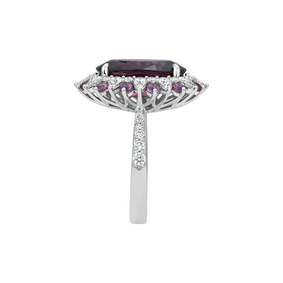 Diamond ring with Rhodolite Scarlet Monarch