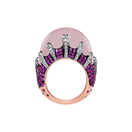 Diamond ring with Rose Quartz and Sapphire Divina