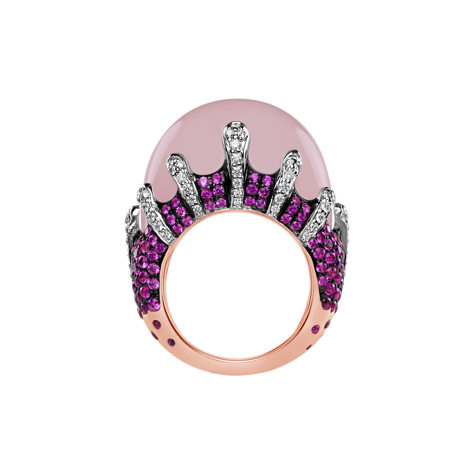 Diamond ring with Rose Quartz and Sapphire Divina